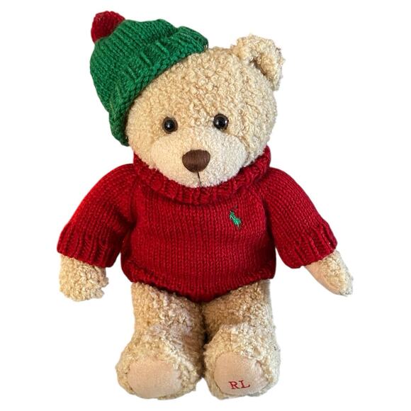 Ralph Lauren Logo Teddy Bear plush red sweater Green Christmas Holiday Bear 2006 - Picture 1 of 5